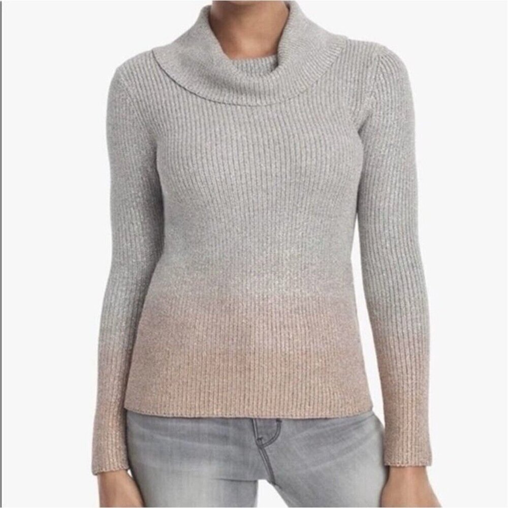 White House Black Market Silver Metallic Ombre Sweater Medium Cowl Neck Pullover
